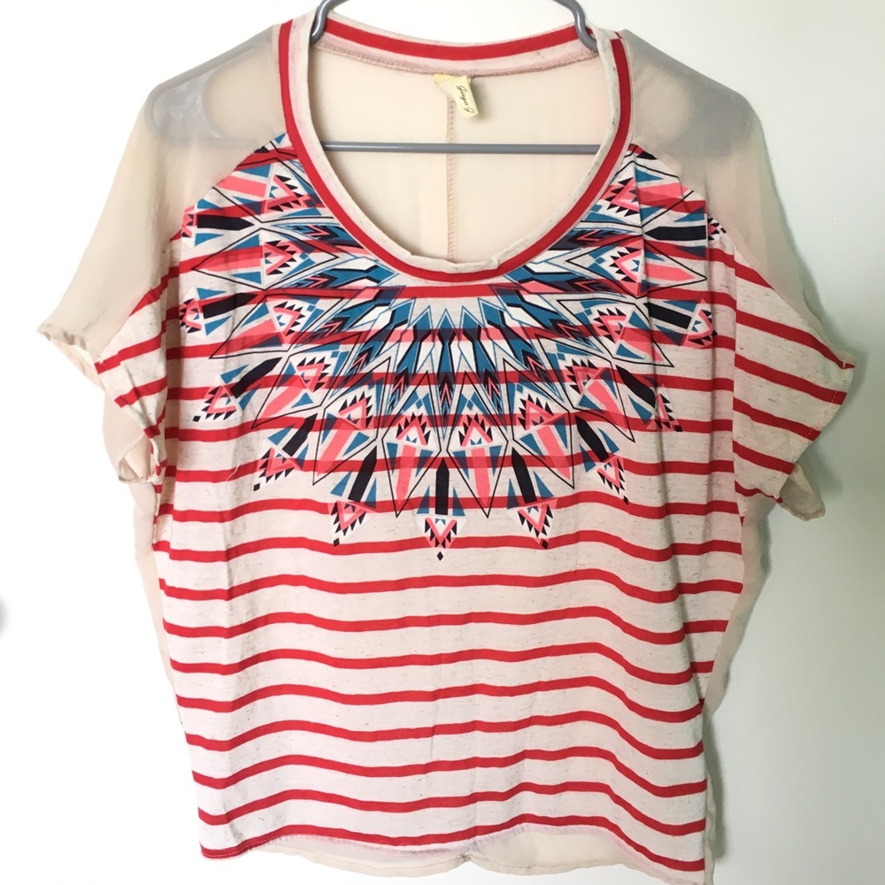 Red white blue, Navajo/Aztec pattern, striped top
